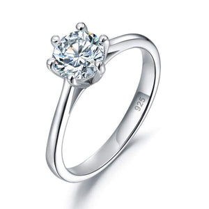 1 Carat Created Diamond Engagement Ring 925 Sterling Silver Classic 6 Claws-Bijoux Pour Elle