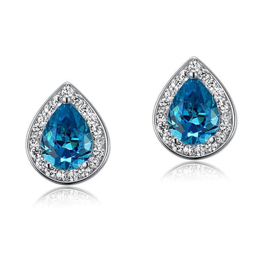 1 Carat Pear Cut Simulated Diamond Blue Topaz 925 Sterling Silver Stud Earrings-Bijoux Pour Elle