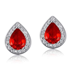 1 Carat Pear Cut Simulated Diamond Red 925 Sterling Silver Stud Earrings-Bijoux Pour Elle