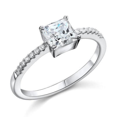 1 Carat Princess Simulated Diamond Engagement Sterling 925 Silver Ring-Bijoux Pour Elle