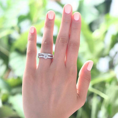 1 Carat Round Cut Simulated Diamond 925 Sterling Silver 2-Pc Wedding Engagement Ring Set-Bijoux Pour Elle