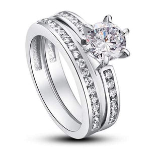 1 Carat Round Cut Simulated Diamond 925 Sterling Silver 2-Pc Wedding Engagement Ring Set-Bijoux Pour Elle