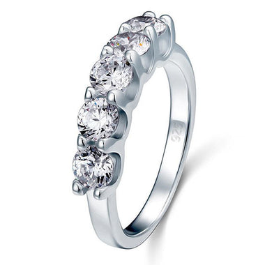1.25 Carat Five Stone Simulated Diamond Sterling 925 Silver Bridal Ring-Bijoux Pour Elle