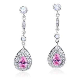 1.5 Carat Pear Cut Pink Simulated Diamond 925 Sterling Silver Dangle Earrings-Bijoux Pour Elle