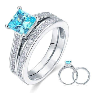 1.5 Carat Princess 2-Pcs Fancy Blue Simulated Diamond 925 Sterling Silver Wedding Engagement Ring Set-Bijoux Pour Elle