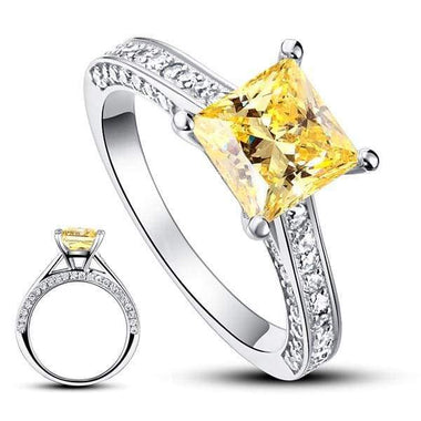1.5 Carat Princess Yellow Canary Simulated Diamond 925 Sterling Silver Wedding Engagement Ring-Bijoux Pour Elle