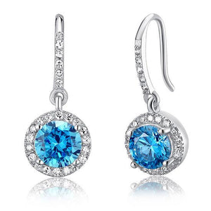 1.5 Carat Round Cut Blue Simulated Diamond 925 Sterling Silver Dangle Earrings-Bijoux Pour Elle