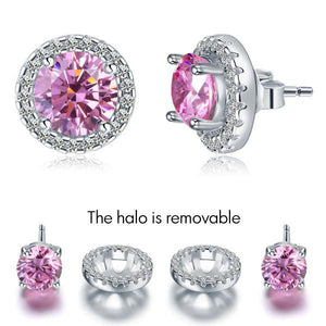 2.5 Carat Round Pink Halo (Removable) Stud 925 Sterling Silver Earrings Jewelry-Bijoux Pour Elle
