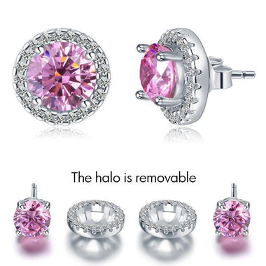 2.5 Carat Round Pink Halo (Removable) Stud 925 Sterling Silver Earrings Jewelry-Bijoux Pour Elle