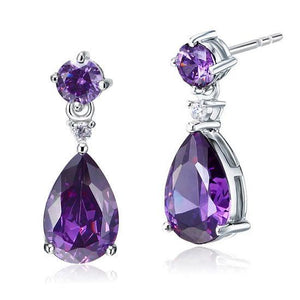 3 Carat Pear Cut Simulated Diamond Purple Sapphire 925 Sterling Silver Dangle Earrings-Bijoux Pour Elle
