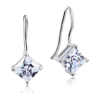 3 Carat Princess Cut Simulated Diamond Hook Dangle Drop 925 Sterling Silver Earrings-Bijoux Pour Elle