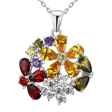 3.5 Carat Multi-Color Simulated Topaz Flower 925 Sterling Silver Pendant Necklace-Bijoux Pour Elle