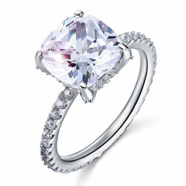 5 Carat Cushion Cut Simulated Diamond 925 Sterling Silver Wedding Engagement Promise Ring Jewelry-Bijoux Pour Elle