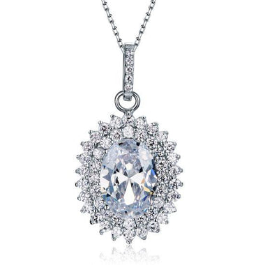 6 Carat Oval Cut Simulated Diamond Sterling 925 Silver Flower Pendant Necklace-Bijoux Pour Elle