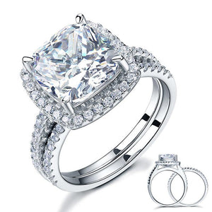 925 Sterling Silver 2 Pcs Wedding Engagement Ring Set 5 Ct Cushion Cut Simulated Diamond-Bijoux Pour Elle