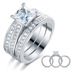 925 Sterling Silver 3 Pcs Wedding Engagement Ring Set Simulated Diamond-Bijoux Pour Elle