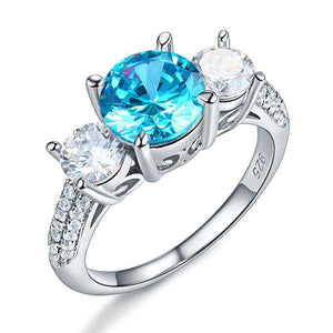 925 Sterling Silver 3-Stone Bridal Ring 2 Carat Blue Simulated Diamond Vintage Style Jewelry-Bijoux Pour Elle