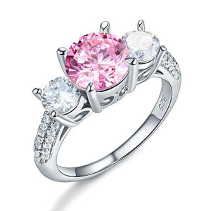 925 Sterling Silver 3-Stone Wedding Ring 2 Carat Fancy Pink Simulated Diamond Jewelry Vintage Style-Bijoux Pour Elle