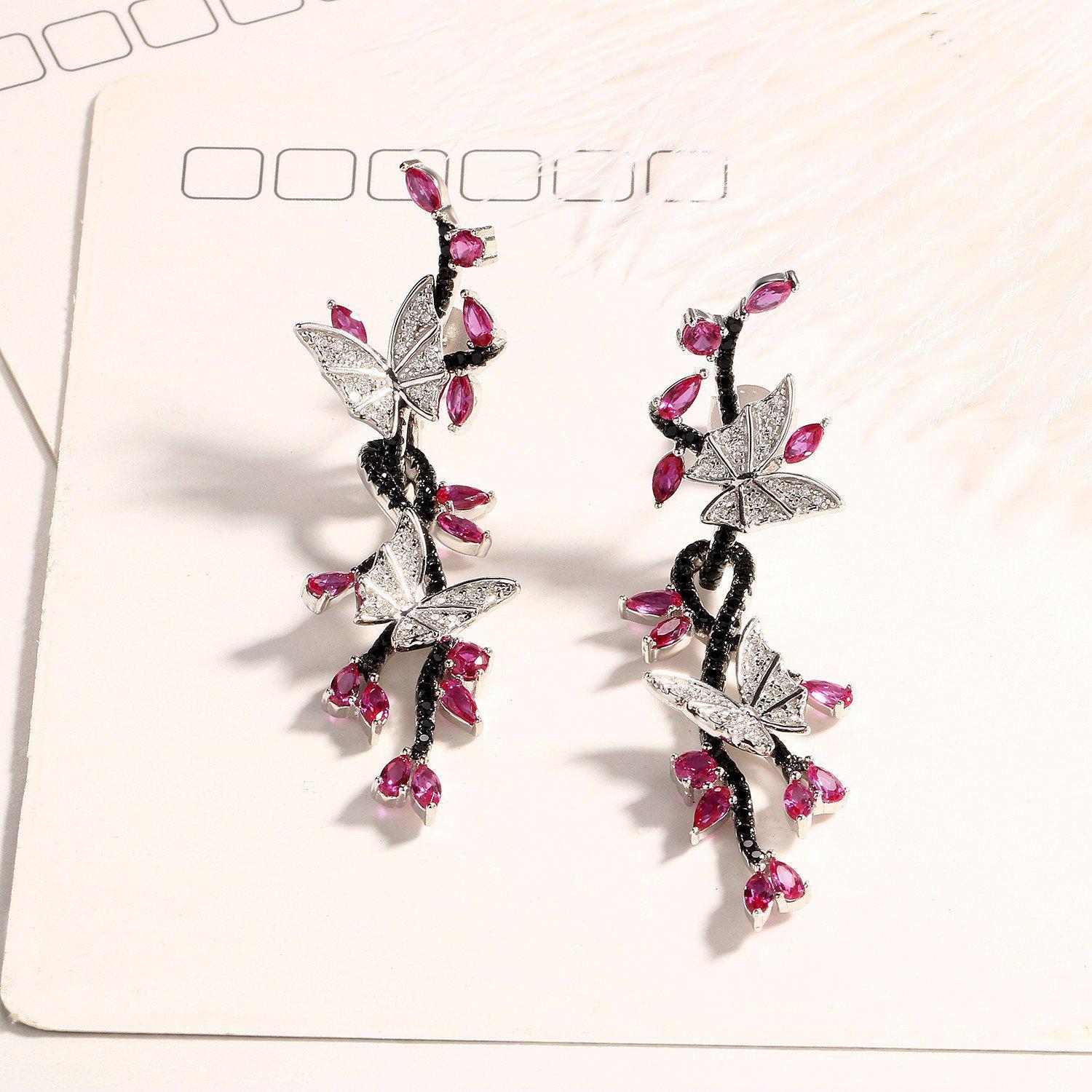925 Sterling Silver Butterfly Natural Gemstone Black Spinel Ruby Drop  Earrings - Bijoux Pour Elle