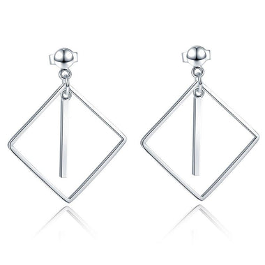 925 Sterling Silver Earrings Dangle Square Fashion Stylish Jewelry-Bijoux Pour Elle