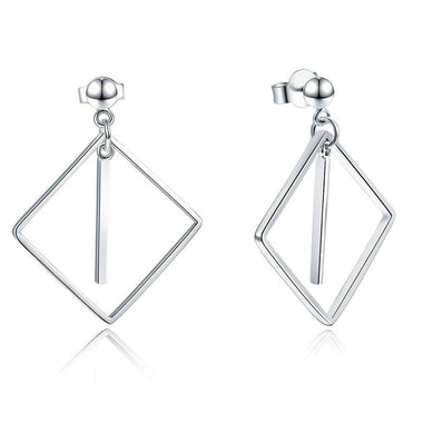 925 Sterling Silver Earrings Dangle Square Fashion Stylish Jewelry-Bijoux Pour Elle