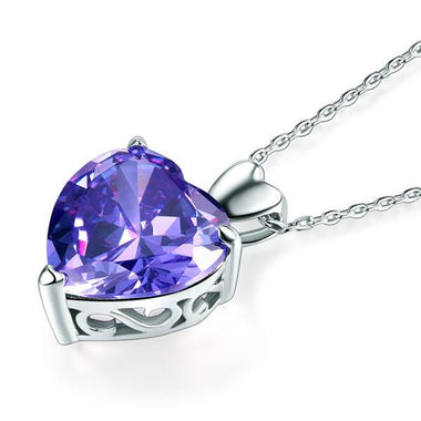 925 Sterling Silver Heart Pendant Necklace 5 Carat Purple Bridal Jewelry-Bijoux Pour Elle
