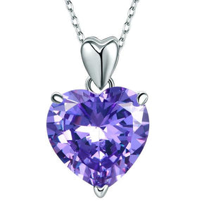 925 Sterling Silver Heart Pendant Necklace 5 Carat Purple Bridal Jewelry-Bijoux Pour Elle