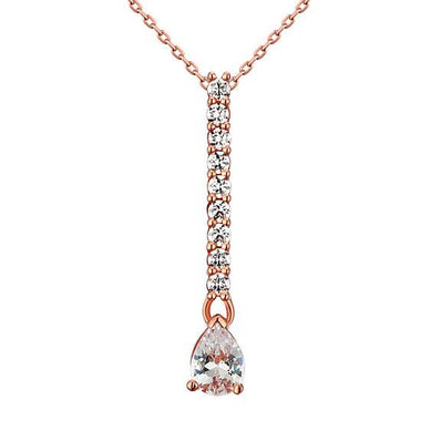 925 Sterling Silver Rose Gold Plated Pendant Necklace Simulated Diamond-Bijoux Pour Elle