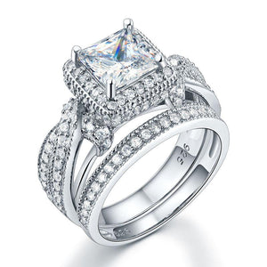 925 Sterling Silver Wedding Anniversary Engagement Ring Set Vintage Style Princess Simulated Diamond-Bijoux Pour Elle