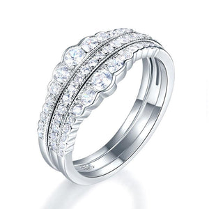 925 Sterling Silver Wedding Band Ring Set 3-Pieces Anniversary Simulated Diamond-Bijoux Pour Elle