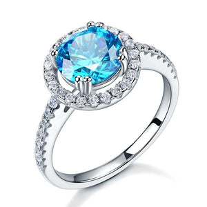 925 Sterling Silver Wedding Engagement Halo Ring 2 Carat Fancy Blue Simulated Diamond-Bijoux Pour Elle