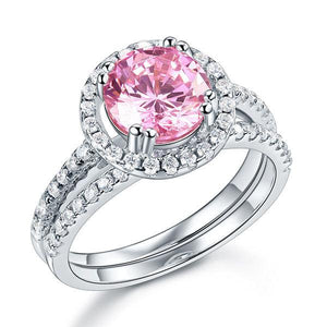 925 Sterling Silver Wedding Engagement Halo Ring Set 2 Carat Pink Simulated Diamond Wedding Jewelry-Bijoux Pour Elle