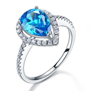 925 Sterling Silver Wedding Engagement Ring Pear Blue Simulated Diamond Jewelry-Bijoux Pour Elle