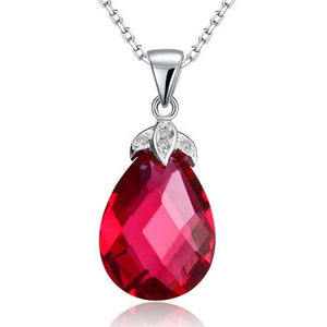 925 Sterling Solid Silver Tear Drop High Quality Fuchsia Crystal Pendant Necklace-Bijoux Pour Elle