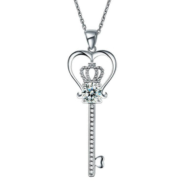 Love Heart Crown Key 925 Sterling Silver Pendant Necklace Jewelry 1.25 Carat-Bijoux Pour Elle