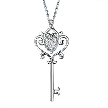 Love Heart Key 925 Sterling Silver Pendant Necklace Vintage Style 1.5 Carat-Bijoux Pour Elle
