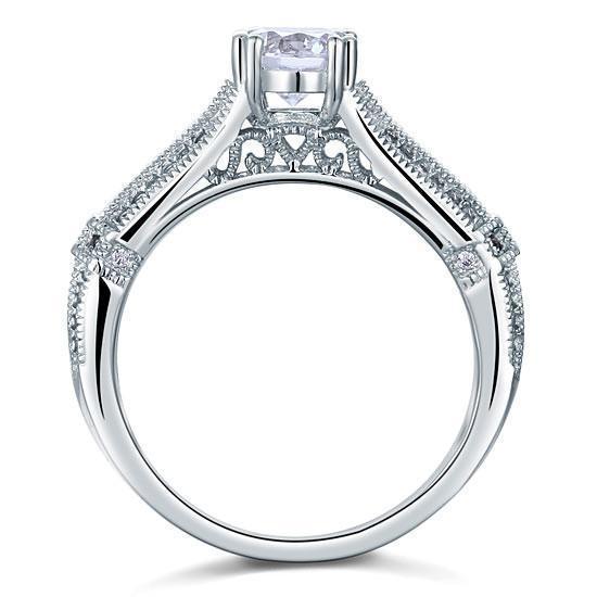 Vintage Style 1 Carat Simulated Diamond 925 Sterling Silver Bridal Wedding Engagement Ring Jewelry-Bijoux Pour Elle