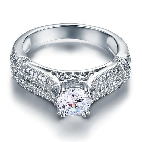 Vintage Style 1 Carat Simulated Diamond 925 Sterling Silver Bridal Wedding Engagement Ring Jewelry-Bijoux Pour Elle