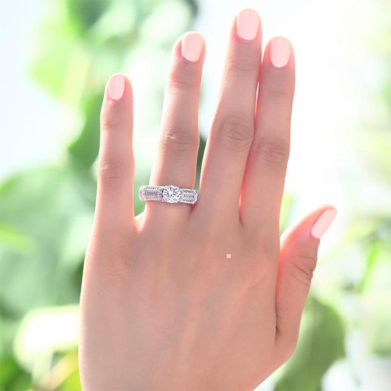 Vintage Style 1 Carat Simulated Diamond 925 Sterling Silver Bridal Wedding Engagement Ring Jewelry-Bijoux Pour Elle