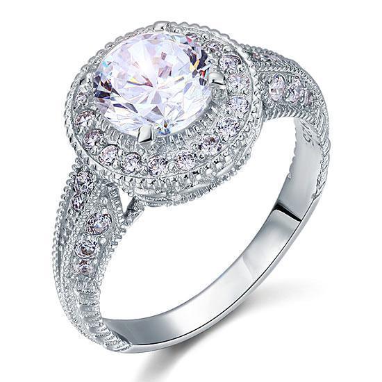 Vintage Style 2 Carat Simulated Diamond 925 Sterling Silver Wedding Engagement Ring-Bijoux Pour Elle