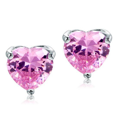 Bridal 4 Carat Pink Heart Cut Simulated Diamond Stud 925 Sterling Silver Stud Earrings Jewelry-Bijoux Pour Elle
