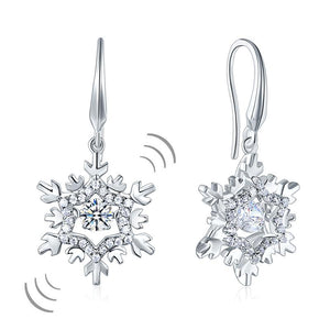 Classic Dancing Stone Dangle Drop Earrings Snowflake Solid 925 Sterling Silver Wedding Gift-Bijoux Pour Elle