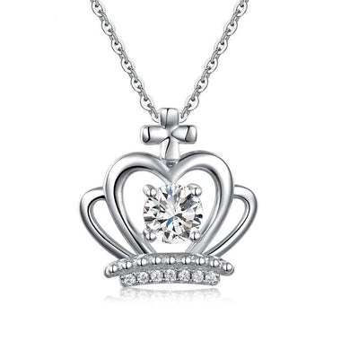 Crown Pendant Necklace Solid 925 Sterling Silver Jewelry Simulated Diamond-Bijoux Pour Elle