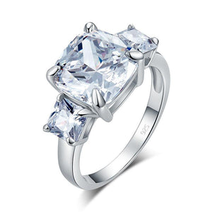 Cushion Cut 4 Carat Simulated Diamond 925 Sterling Silver Ring Three-Stone Pageant Luxury Jewelry-Bijoux Pour Elle