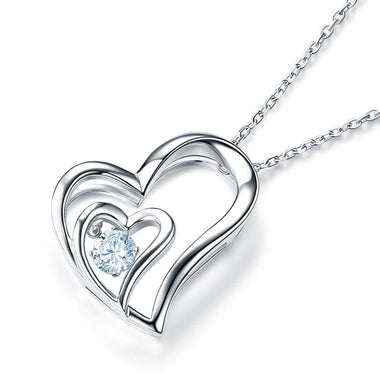 Dancing Stone Double Heart Pendant Necklace 925 Sterling Silver-Bijoux Pour Elle