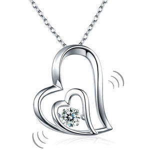 Dancing Stone Double Heart Pendant Necklace 925 Sterling Silver-Bijoux Pour Elle