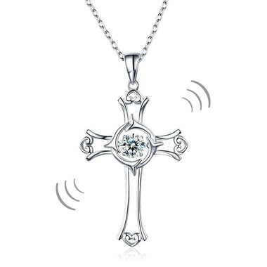 Dancing Stone Heart Cross Pendant Necklace Solid 925 Sterling Silver 2017 New Style-Bijoux Pour Elle