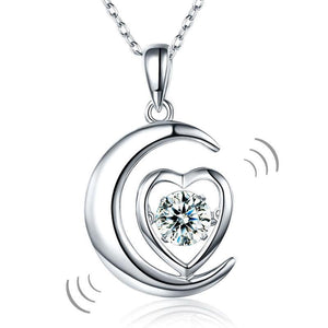 Dancing Stone Moon Heart Pendant Necklace 925 Sterling Silver-Bijoux Pour Elle