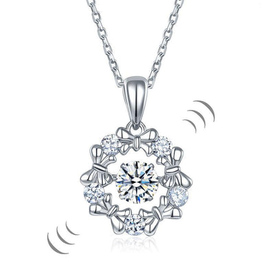 Dancing Stone Necklace 925 Sterling Silver Ribbon Flower Simulated Diamond-Bijoux Pour Elle