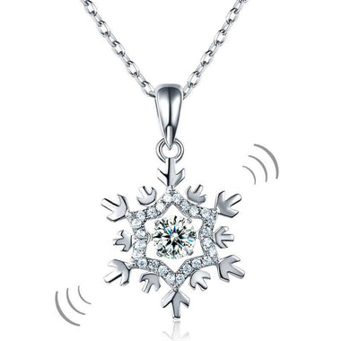 Dancing Stone Snowflake Pendant Necklace Solid 925 Sterling Silver Good for Bridal Bridesmaid Gift-Bijoux Pour Elle